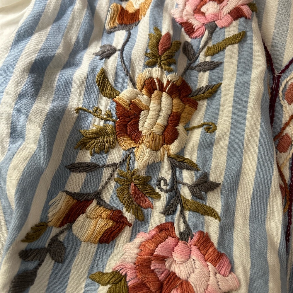 ANU‎ Cotton Floral Embroidered Boho Striped Top L-XL - Picture 9 of 9
